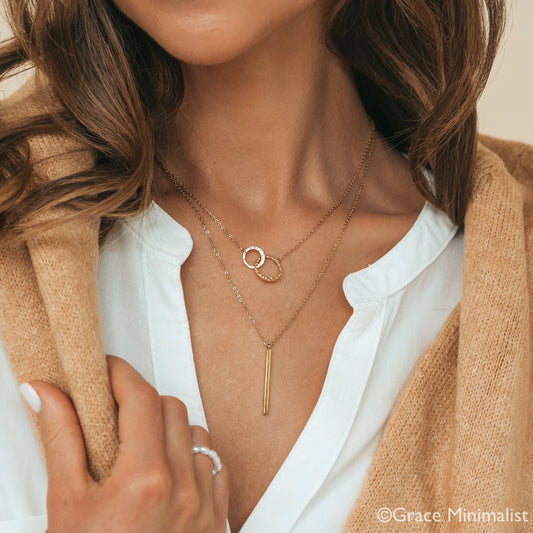 Linked Layered Necklaces Set of 2 Necklaces, Interlocking Necklace, Vertical Bar Necklace, Tiny Gold Necklace Set, Perfect Gift for Her